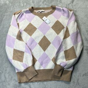 Ann Taylor LOFT Argyle Patterned Sweater in Brown and Pink NWT size L